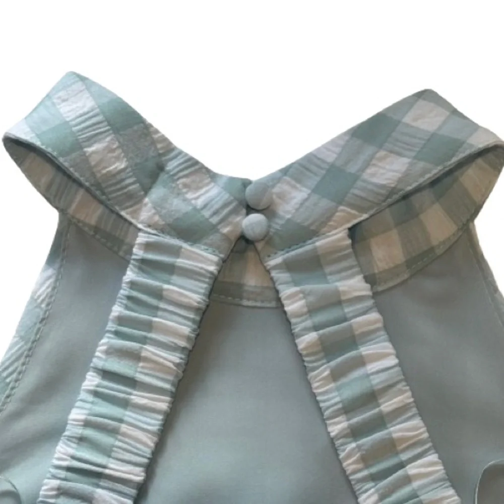 NWOT Talulah 2 Pcs Gingham Sleeveless Top Tiered Skirt Blue White Size M - Picture 9 of 15